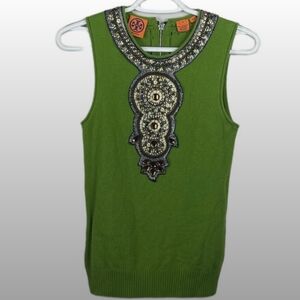 Tory Burch Kelly Green Cashmere Tank With Beads & Sequin Women's Size XS